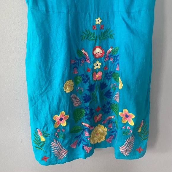 🛑SOLD BODEN Laura Linen Embroidered Dress in Blue Lagoon Size 14 - Picture 5 of 10